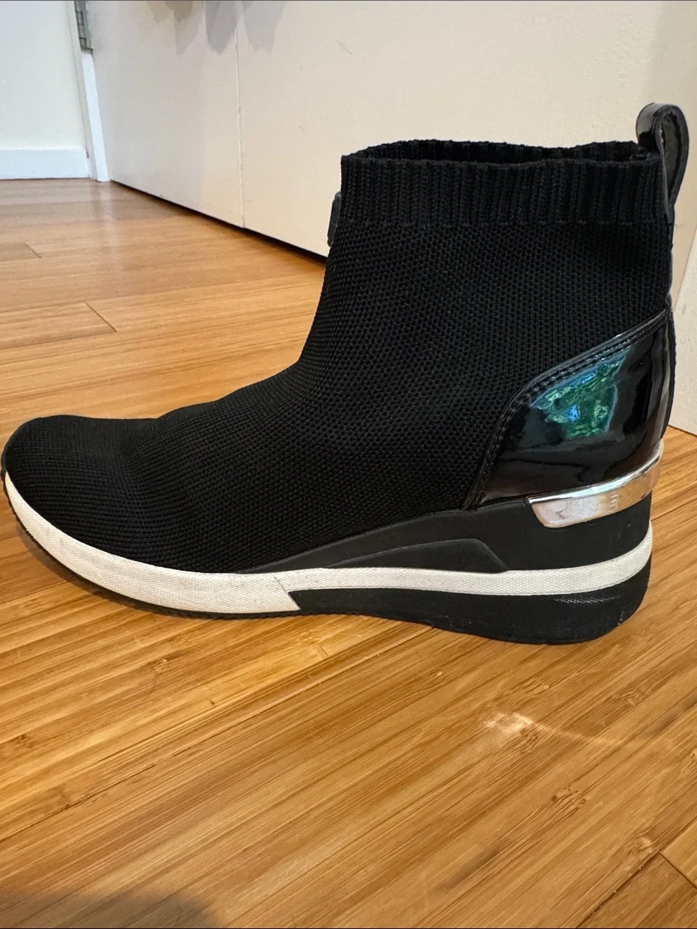 Michael Kors Black Knit Sock Sneakers with White Sole